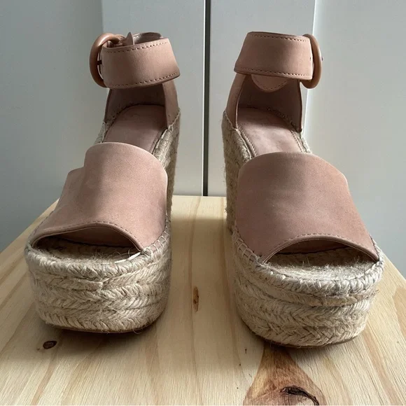 Women’s Marc Fisher Espadrille Platform Wedge Sandals Pink Leather Size 5M - Picture 3 of 10